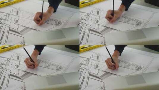 工程师看建筑图纸特写高清在线视频素材下载
