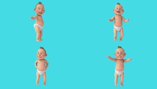 拇指上下的有趣3D卡通婴儿（包括alph高清在线视频素材下载