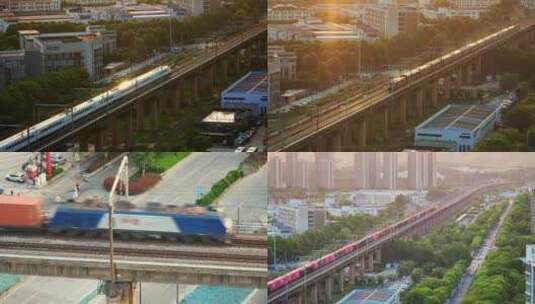 动车与火车快速通过南京长江大桥铁路桥合集高清在线视频素材下载