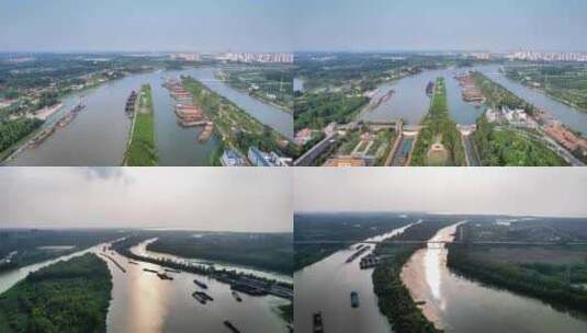 合集京杭大运河运输船只航拍高清在线视频素材下载