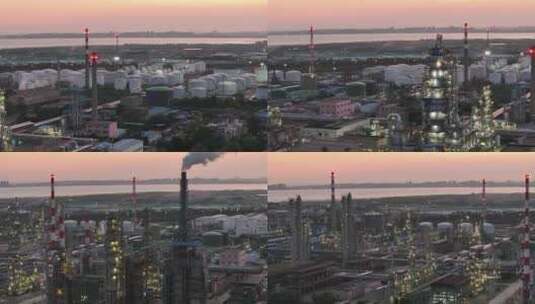 航拍视角石油炼化厂日落高清在线视频素材下载