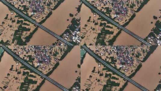 恶劣天气洪水泛滥中的桂林高速公路大桥高清在线视频素材下载