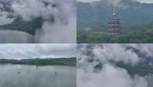 西湖云海山川森林云大山风景云海云雾山水高清在线视频素材下载