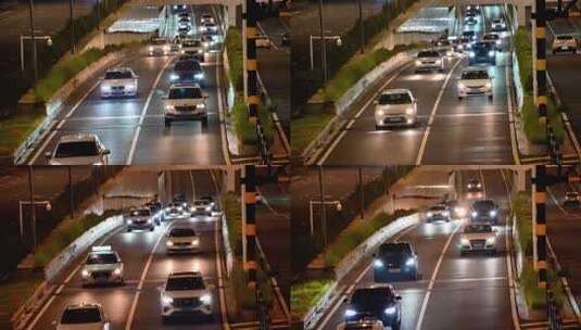 夜晚快速路隧道口车流马路行车亮化高清在线视频素材下载