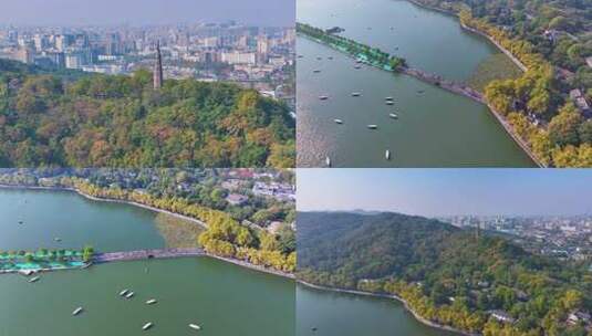 浙江杭州西湖景区断桥残雪风光航拍保俶塔旅高清在线视频素材下载