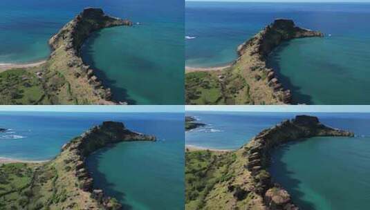 科摩罗群岛海滨龙背火山岩层的海岸鸟瞰图高清在线视频素材下载