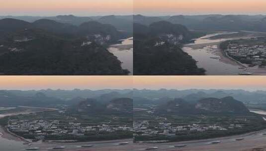 竖版航拍桂林阳朔山川夕阳高清在线视频素材下载