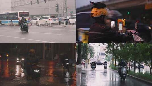 城市外卖员冒雨送餐励志奋斗高清在线视频素材下载