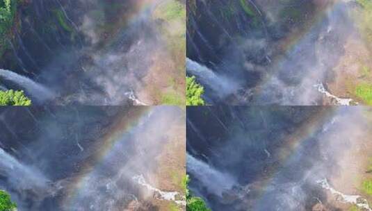 航拍印尼热带雨林中的sewu千层瀑布彩虹奇景高清在线视频素材下载