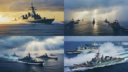 现代舰队海上巡航 战斗群远洋航行高清在线视频素材下载