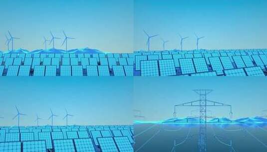 现代技术太阳能和风力发电力塔高清在线视频素材下载