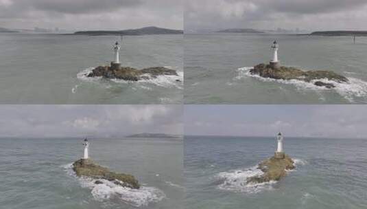 青岛航拍大海灯塔天空海岸高清在线视频素材下载