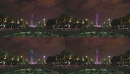 广州花城广场海心塔夜景延时摄影 4K高清在线视频素材下载