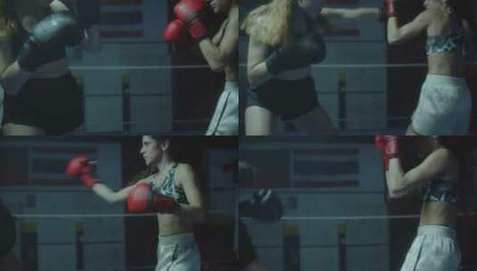 两个女拳击手在打搏击高清在线视频素材下载