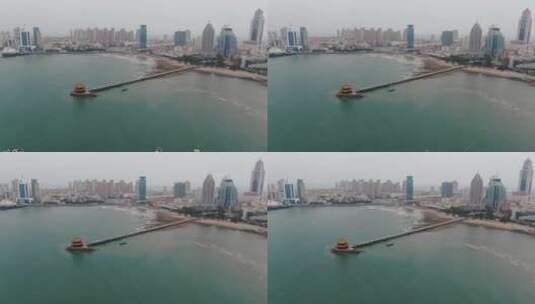 航拍青岛栈桥风景区高清在线视频素材下载