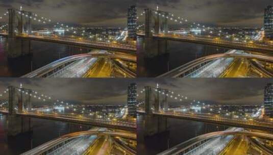 夜晚城市桥梁上穿梭的车流高清在线视频素材下载