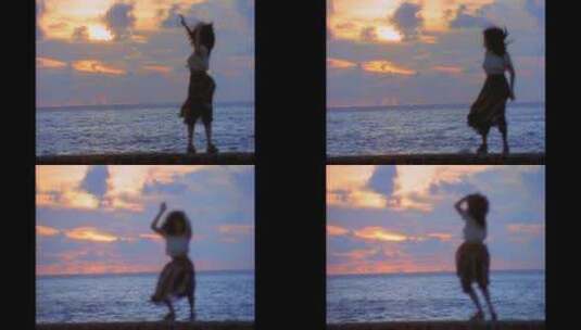女士在海边跳舞高清在线视频素材下载