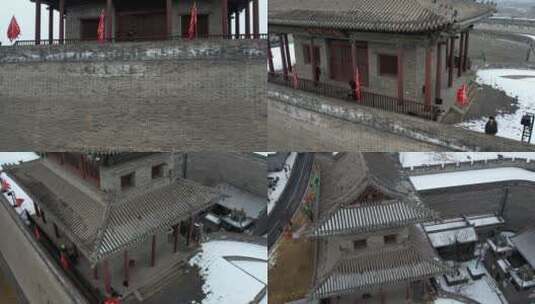 航拍2022年春节雪景太原古城北门高清在线视频素材下载