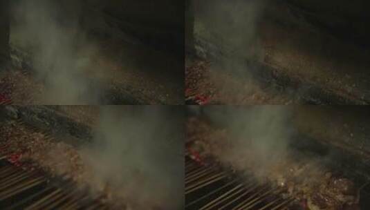 炭火浓烟烧烤羊肉串高清在线视频素材下载