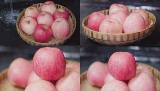 新鲜红富士苹果出水滴水果合集 4K原创高清在线视频素材下载