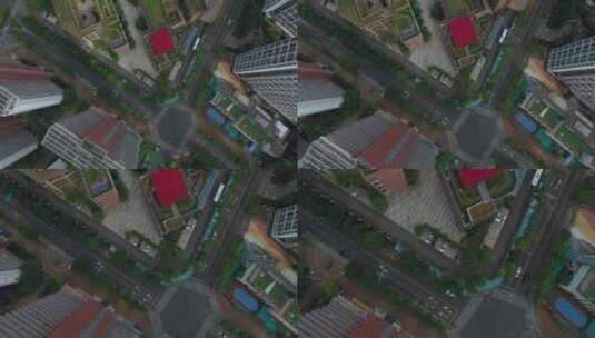 4k航拍俯拍深圳玉龙学校旁的十字路口高清在线视频素材下载