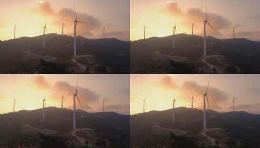 湖南天堂山日出自然风光 风力发电机高清在线视频素材下载