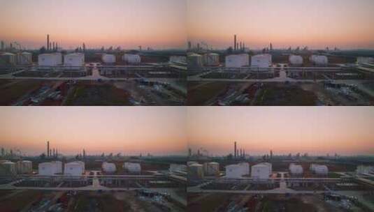 航拍日落市郊化工业炼油厂设施高清在线视频素材下载