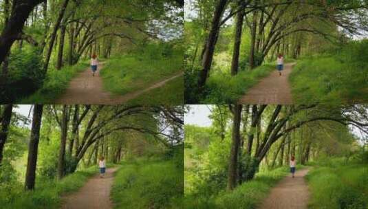 走在森林小路上的年轻女子高清在线视频素材下载