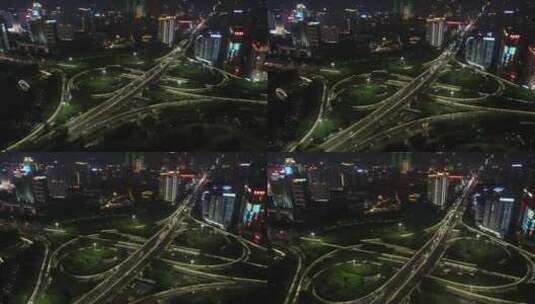 航拍南宁城市夜景地标建筑高清在线视频素材下载