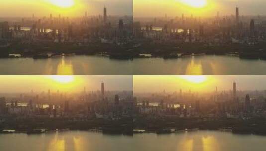 武汉市东湖航拍夕阳东湖高楼大厦709高清在线视频素材下载