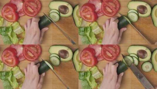 切蔬菜准备沙拉高清在线视频素材下载