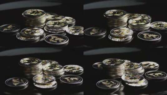 金银堆叠的硬币高清在线视频素材下载