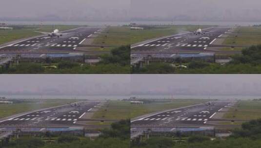 厦门高崎机场山东航空波音737跑道慢速降落高清在线视频素材下载
