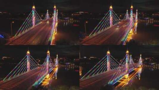 城市的桥梁夜景航拍高清在线视频素材下载