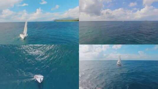 滨海景观和白帆船出海高清在线视频素材下载