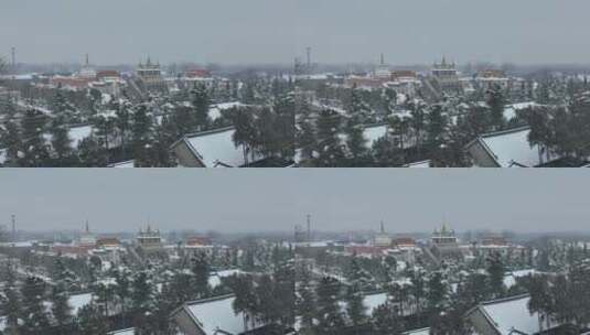 洛阳白马寺齐云塔寺院航拍雪景冬季高清在线视频素材下载