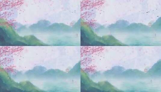 清新中国风山水水墨宣纸质感风景视频背景高清在线视频素材下载