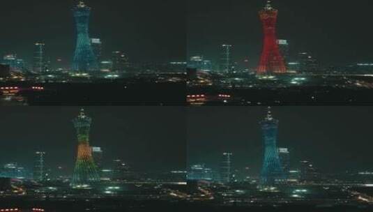 城市航拍广州塔夜景灯光竖屏航拍高清在线视频素材下载
