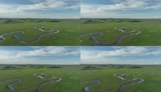 航拍绿色牧场蜿蜒河流高清在线视频素材下载