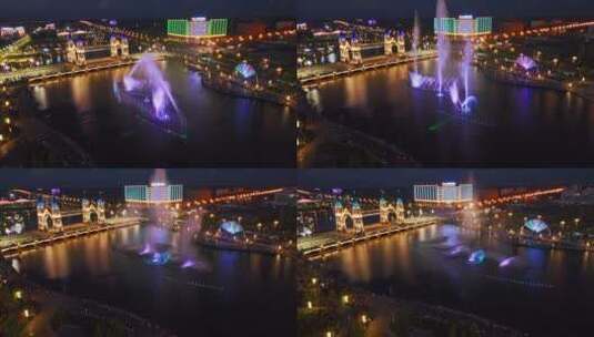 新疆布尔津网红桥夜景航拍高清在线视频素材下载