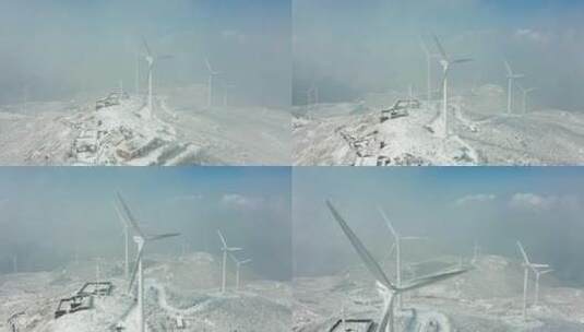 金华东白山雪景电力风车云海风光4K航拍高清在线视频素材下载
