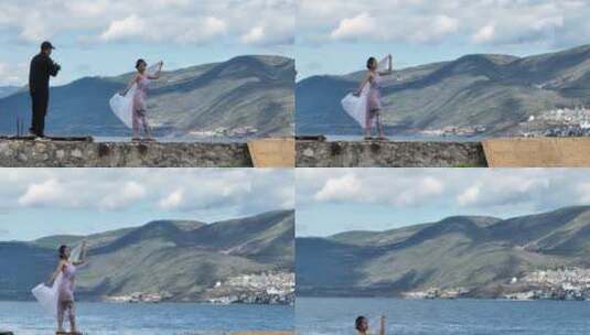 洱海畔美女拍照高清在线视频素材下载