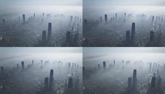 天津城市平流雾航拍延时高清在线视频素材下载