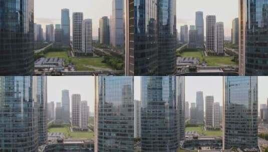 杭州萧山钱江世纪城现代玻璃幕墙办公大楼高清在线视频素材下载