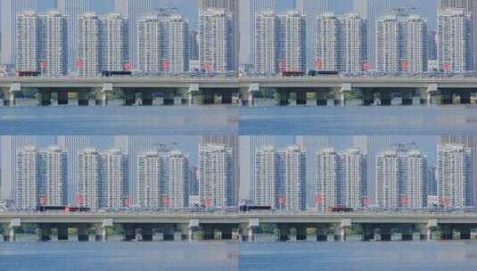 南湖大桥 高楼建筑 湖水倒影高清在线视频素材下载
