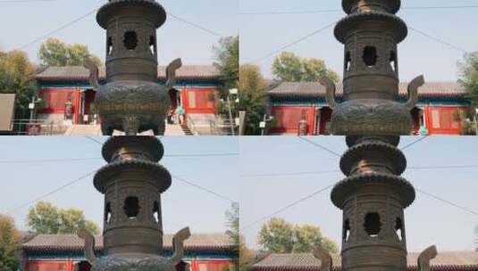 4K升格实拍北京红螺寺门前巨大的铜质香炉高清在线视频素材下载