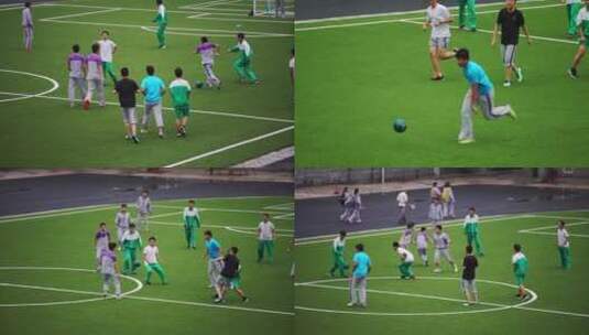 学校操场 踢足球的学生高清在线视频素材下载