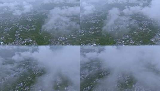 高清航拍四川汉源自然风光云雾缭绕的村庄高清在线视频素材下载
