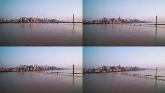 杭州西兴大桥钱江新城航拍4k高清在线视频素材下载