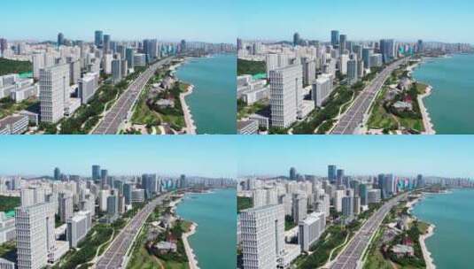 4k  航拍青岛西海岸新区现代建筑景观高清在线视频素材下载